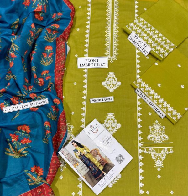 3 Pcs women's unstitched Embroidered suit - Image 2