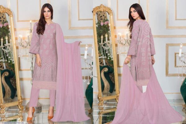 3 Pcs women's unstitched Embroidered suit - Image 2