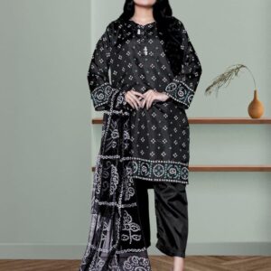 Women stitched silk printed suit 3 pcs in purple
