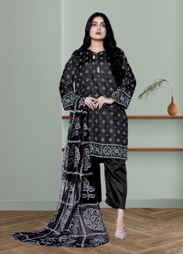 Women stitched silk printed suit 3 pcs in purple