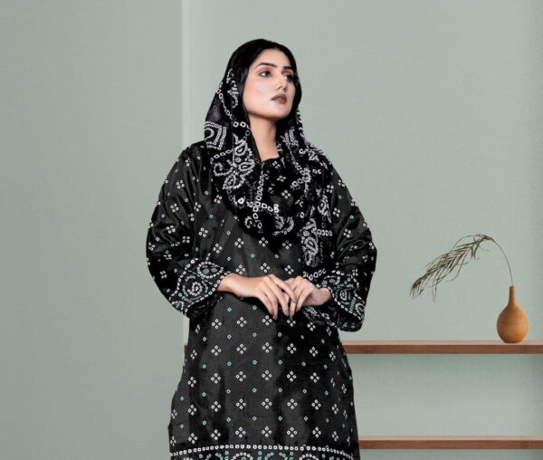 Women stitched silk printed suit 3 pcs in purple - Image 2