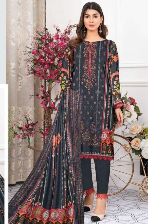 3 Pcs women's unstitched Karandi printed suit
