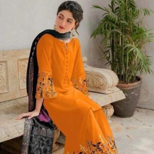 3 Pcs women's unstitched Embroidered suit