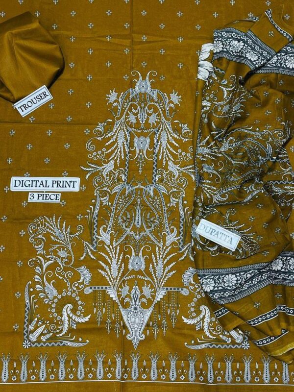 3 Pcs women's unstitched Lawn printed suit - Image 2