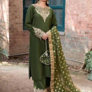 Elegant Green silk suit with patch work 3 Pcs set