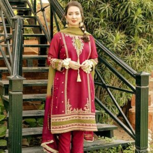 3 Pcs women's unstitched Embroidered suit