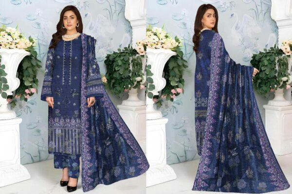 3 Pcs women's unstitched Embroidered suit - Image 2