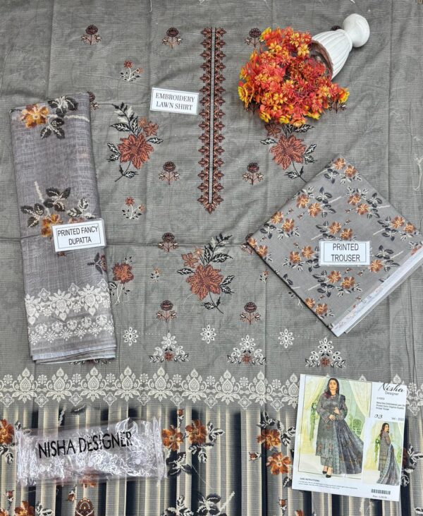 3 Pcs women's unstitched Embroidered suit - Image 3