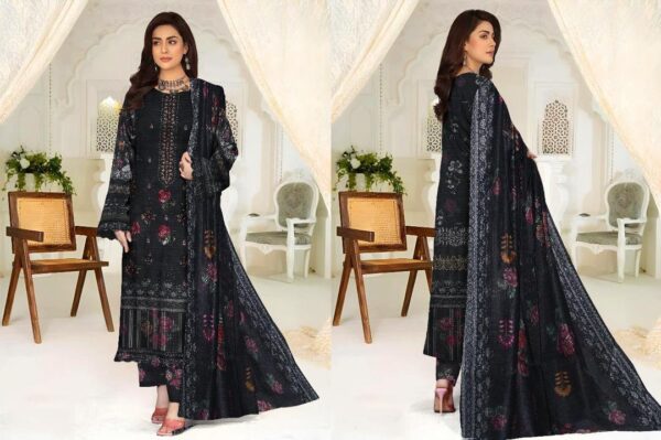 3 Pcs women's unstitched Embroidered suit - Image 2