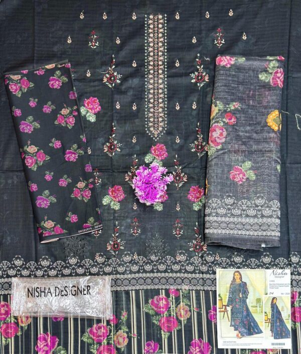 3 Pcs women's unstitched Embroidered suit - Image 3