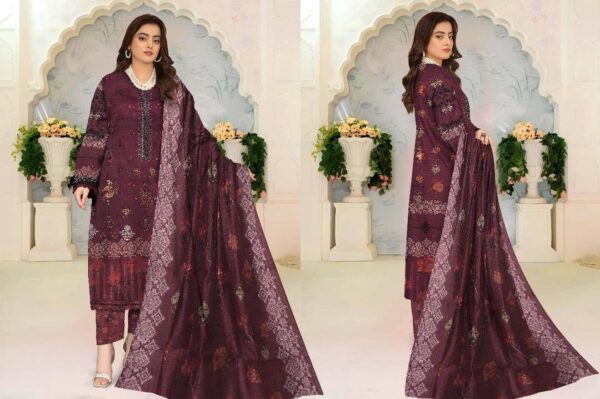 3 Pcs women's unstitched Embroidered suit - Image 2