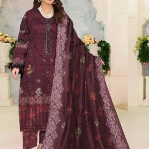 3 Pcs women's unstitched Embroidered suit