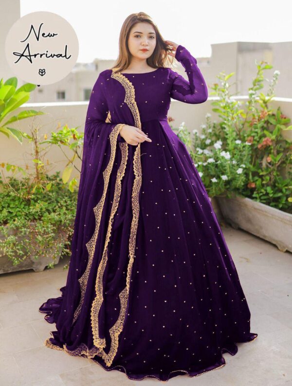3 Pcs women's stitched Embroidered maxi suit