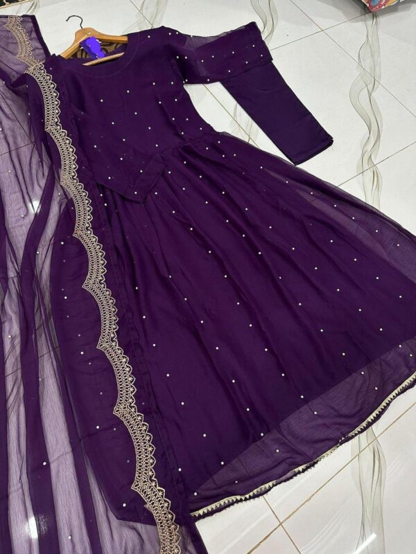3 Pcs women's stitched Embroidered maxi suit - Image 2