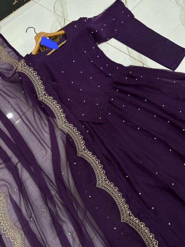 3 Pcs women's stitched Embroidered maxi suit - Image 3