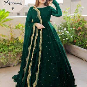 3 Pcs women's stitched Embroidered maxi suit