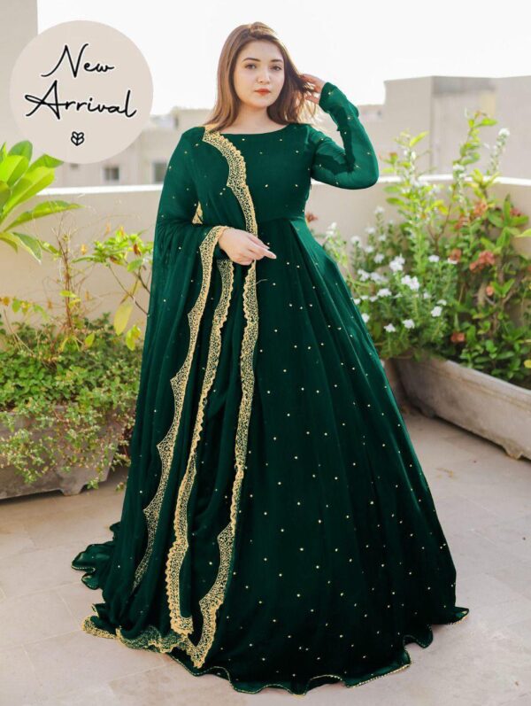 3 Pcs women's stitched Embroidered maxi suit