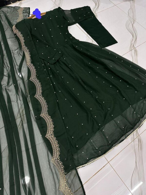 3 Pcs women's stitched Embroidered maxi suit - Image 2