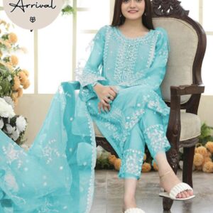 Maroon Embroidered organza suit 3 pcs