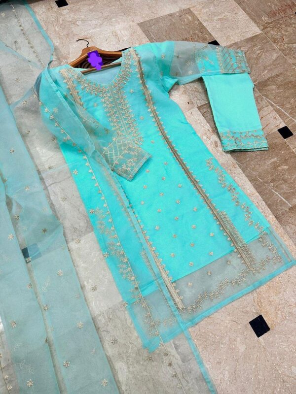 Maroon Embroidered organza suit 3 pcs - Image 2