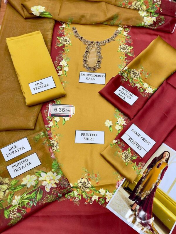 3 Pcs women's unstitched shamoz silk digital print suit - Image 2