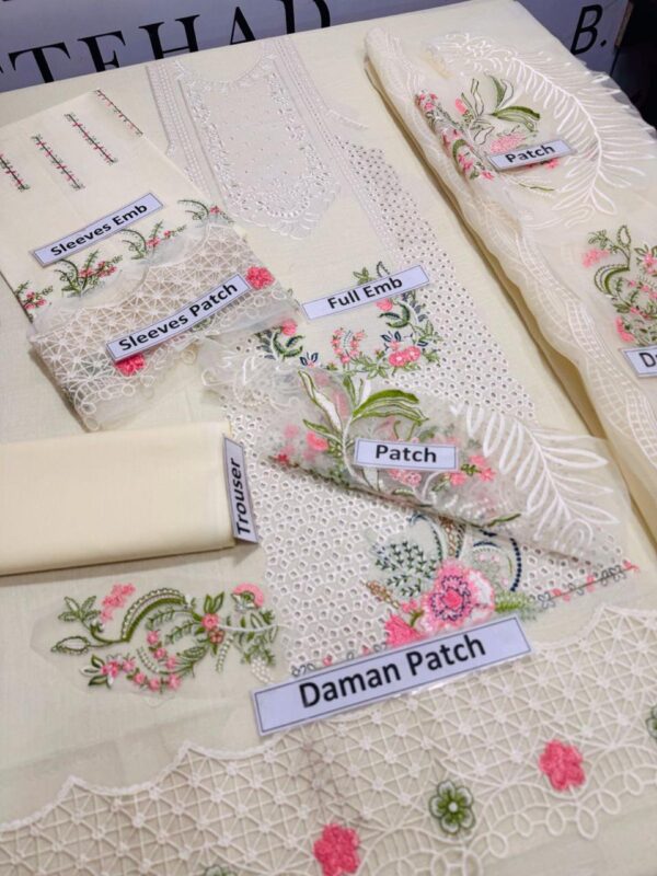 3 Pcs women's unstitched Embroidered suit - Image 3