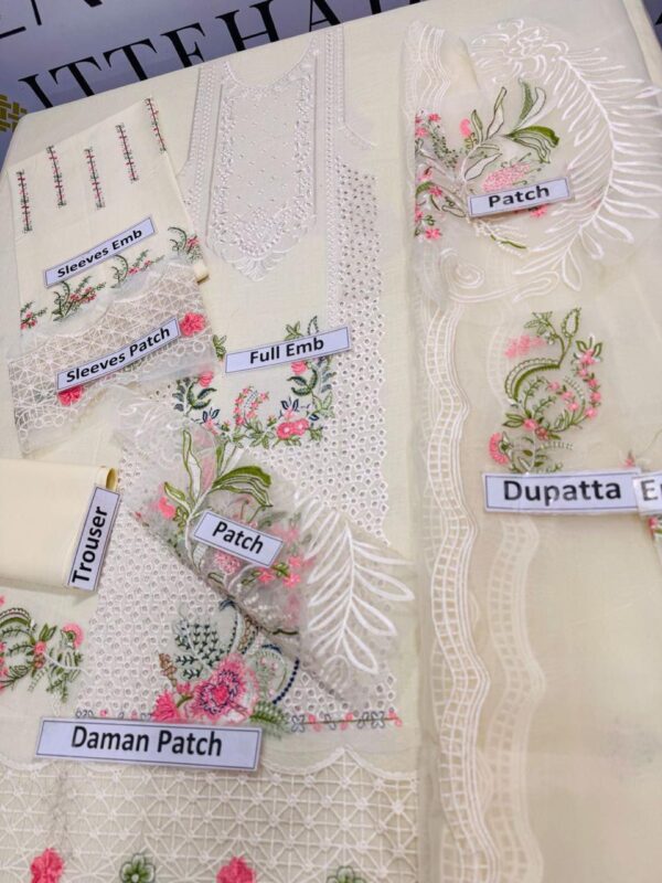 3 Pcs women's unstitched Embroidered suit - Image 2