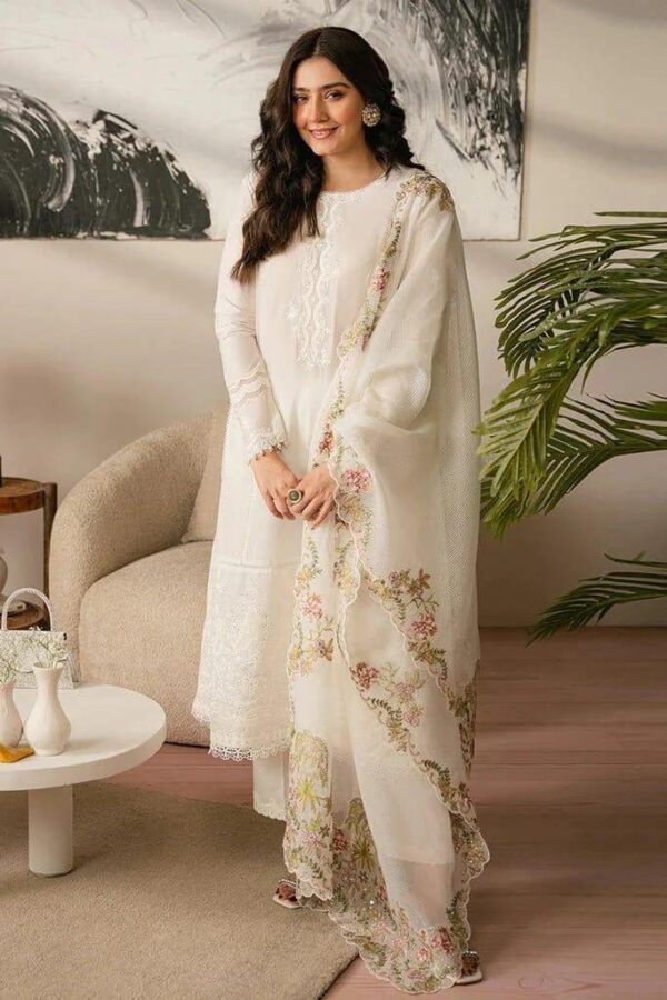 3 Pcs women's unstitched Embroidered suit - Image 2