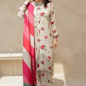 3 Pcs women's unstitched Embroidered suit