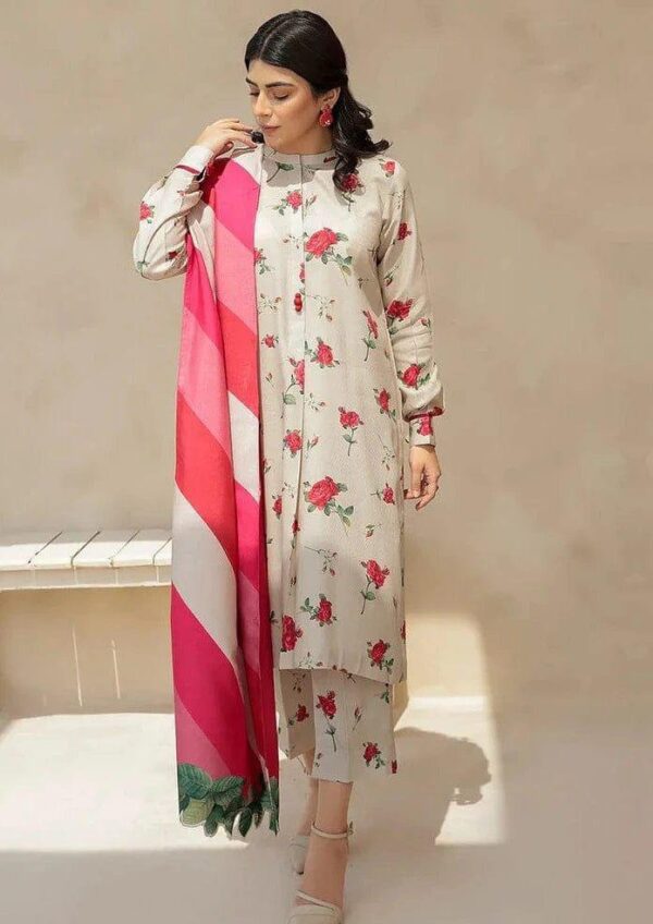 3 Pcs women's unstitched Embroidered suit
