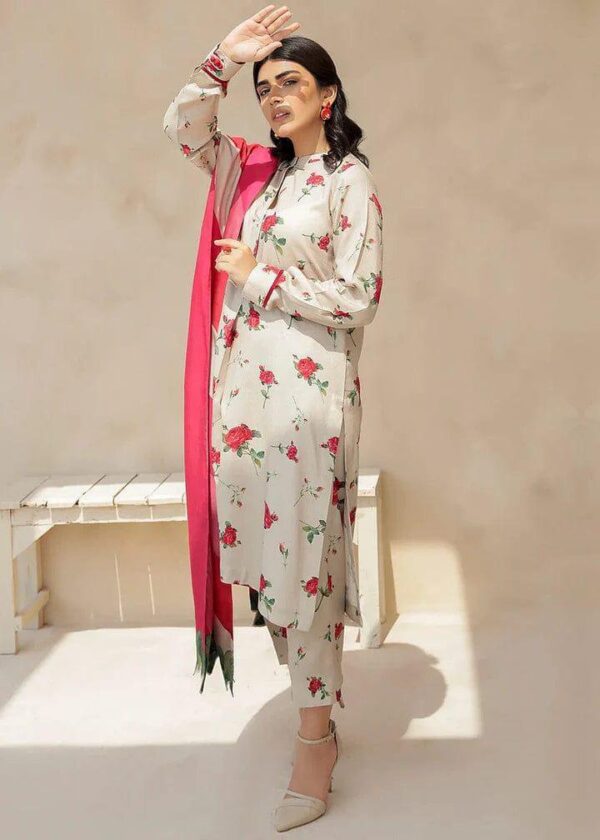 3 Pcs women's unstitched Embroidered suit - Image 2