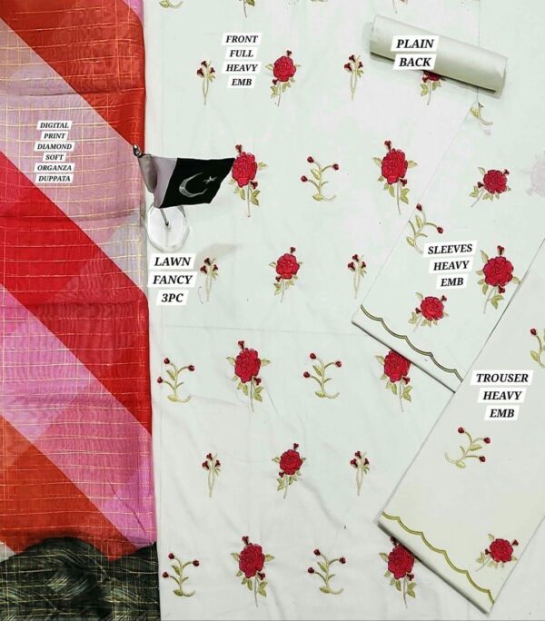 3 Pcs women's unstitched Embroidered suit - Image 3