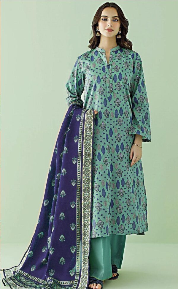 3 Pcs women's unstitched printed suit - Image 2
