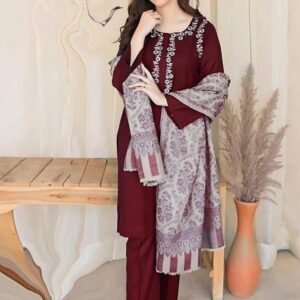 3 Pcs women's unstitched Embroidered suit