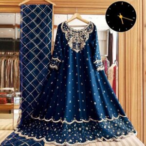 3 PCs Women Stitched Shamoz Silk Embroidered Maxi