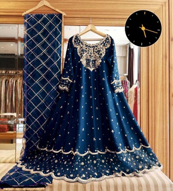 3 PCs Women Stitched Shamoz Silk Embroidered Maxi