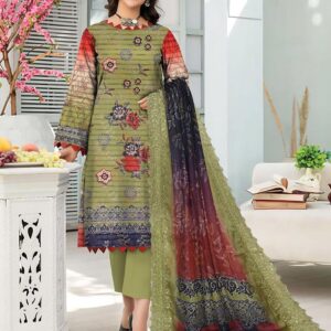 3 PCs Women's Unstitched Lawn Embroidered suit