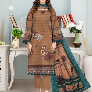 3 PCs Women's Unstitched Lawn Embroidered Suit