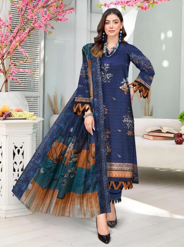 3 PCs Women's Unstitched Lawn Embroidered Suit