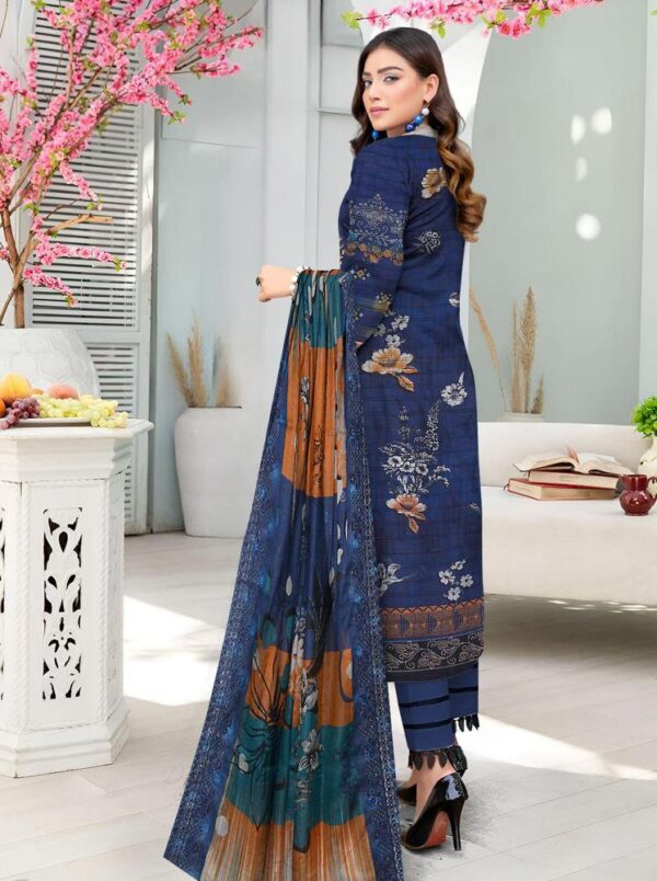 3 PCs Women's Unstitched Lawn Embroidered Suit - Image 2