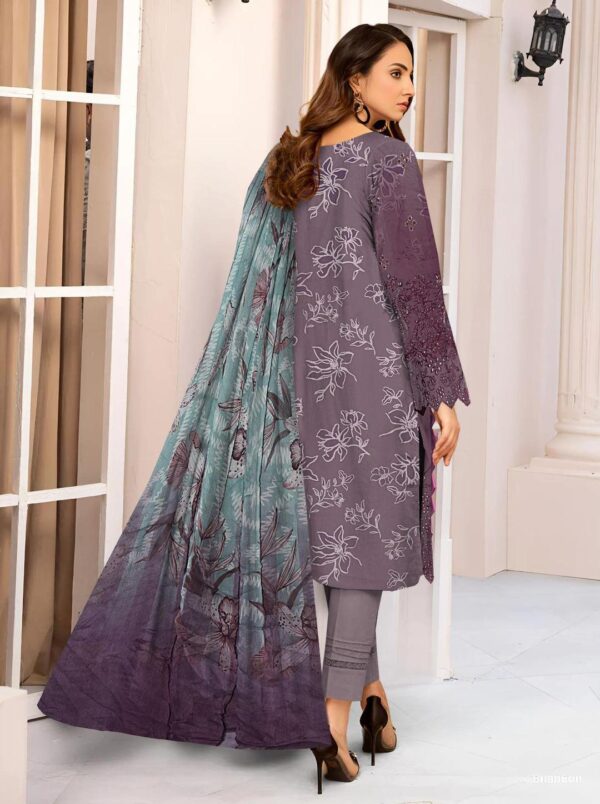 Elegant Purple Linen Suit With Chikankari Embroidered Accents - Image 2