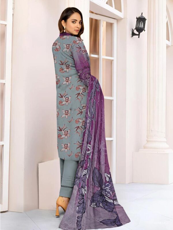 Elegant Grey & Purple Embroidered Linen Suit Set  With Chikankari And Cut work - Image 2