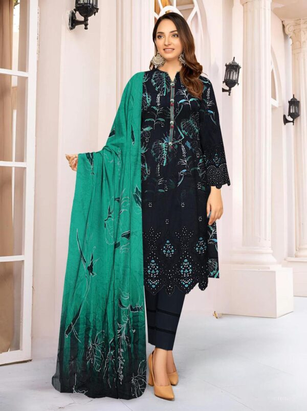 Elegant Black Linen Suit With Embroidered Chikankari & Cut work Detailing - Image 2