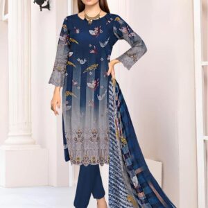 Elegant Blue Linen Suit With Embroidered Details