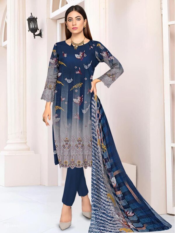 Elegant Blue Linen Suit With Embroidered Details