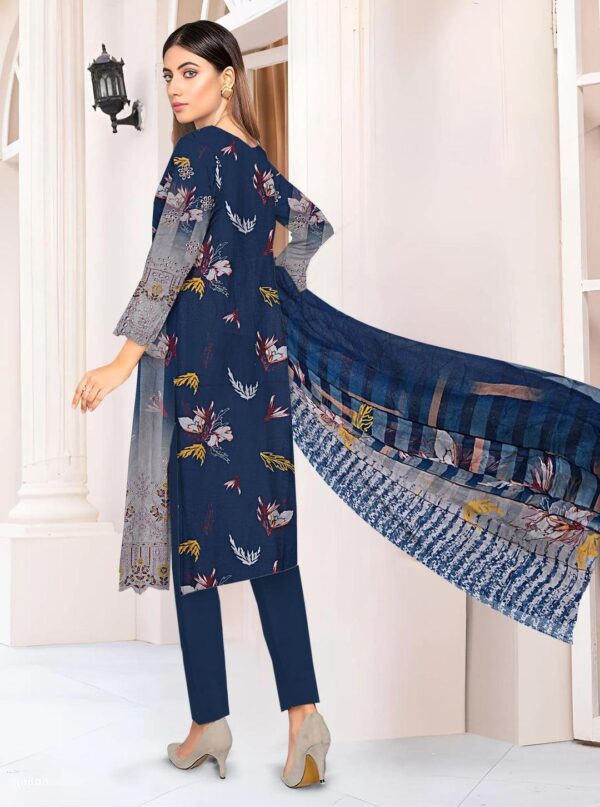 Elegant Blue Linen Suit With Embroidered Details - Image 2