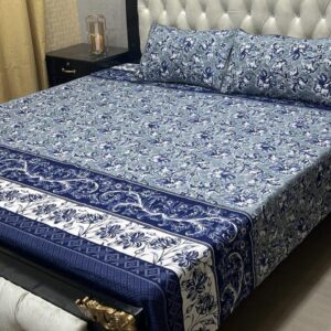 3PCs Crystal Cotton Printed Double Bedsheet