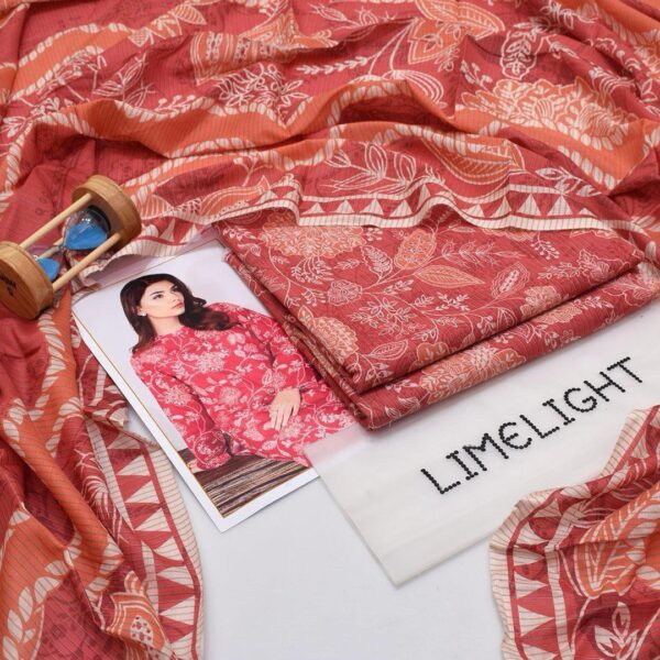 3 Pcs Women's Unstitched Printed Suit - Image 2