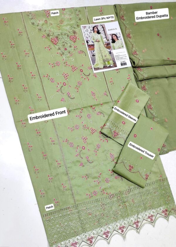 3PCs Women Unstitched Embroidered Suit - Image 2