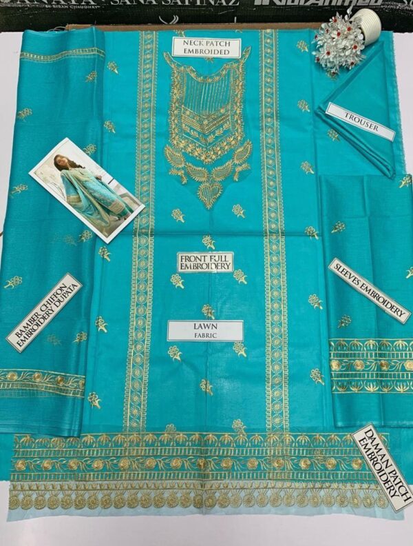 3PCs Women Unstitched Embroidered Suit - Image 3